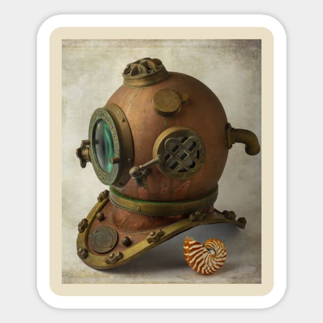 Divers Helmet With Seashell Sticker by photogarry